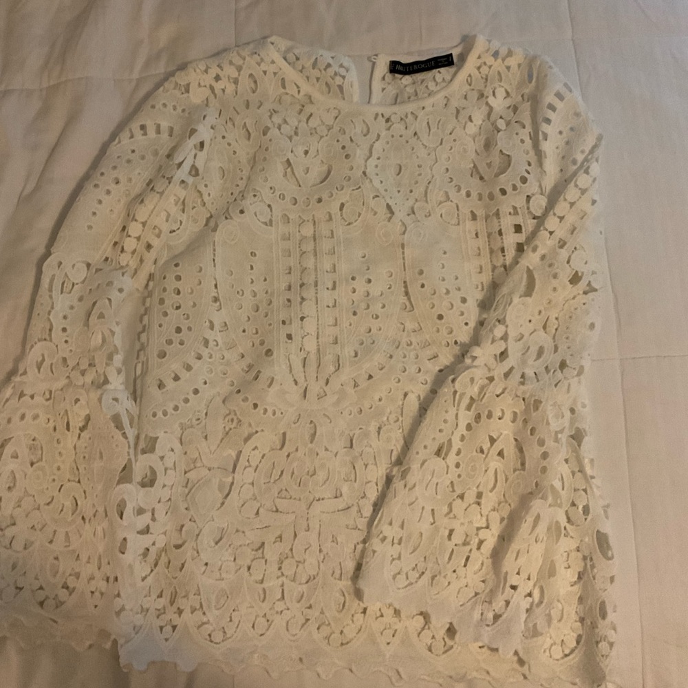 Women’s long sleeve white lace top